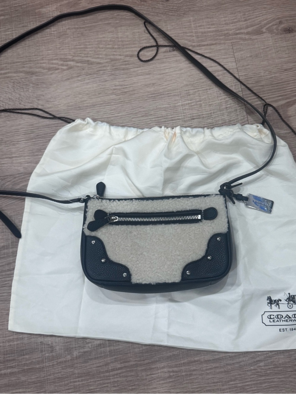 COACH Black Leather & Shearling Crossbody Bag — NWOT